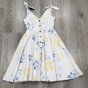 Hutch White Midi Dress with Blue & Yellow Floral Print